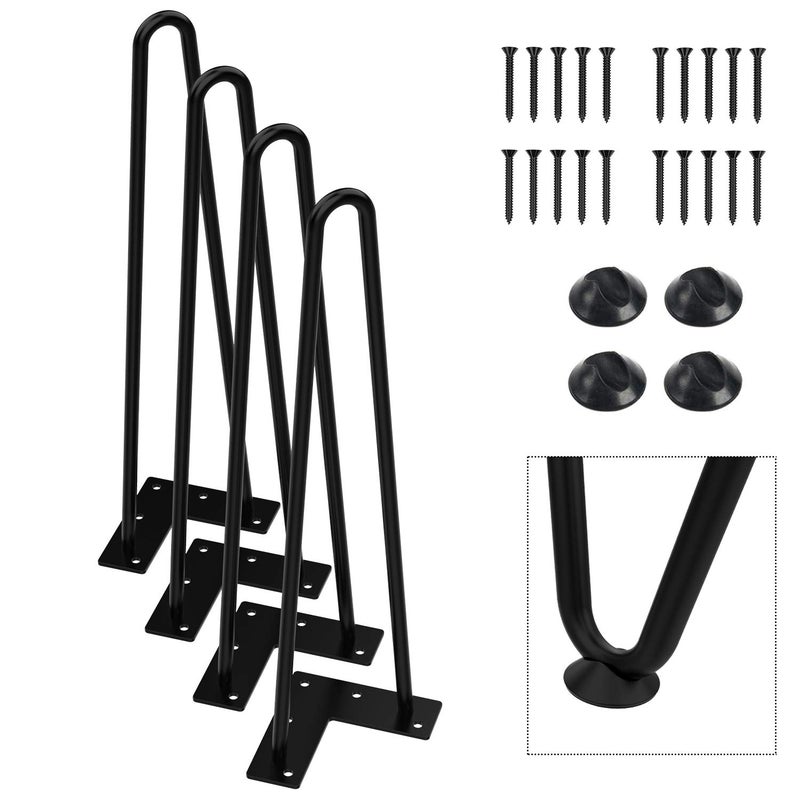 Orgerphy 16inch Black Hairpin Furniture Legs(4PCS) | Heavy-Duty Hairpin Legs End Table Legs| with Screws and 4pcs Bonus Rubber Floor Protectors | Metal Table Legs Desk Legs Furniture Legs for DIYers - Image 1